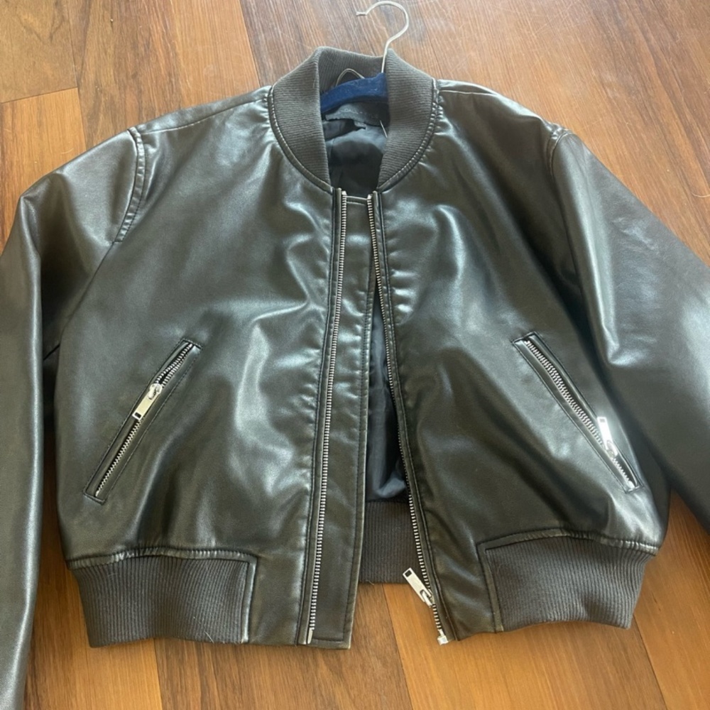 Kendall & Kylie Dark Brown Bomber Faux Leather Jacket